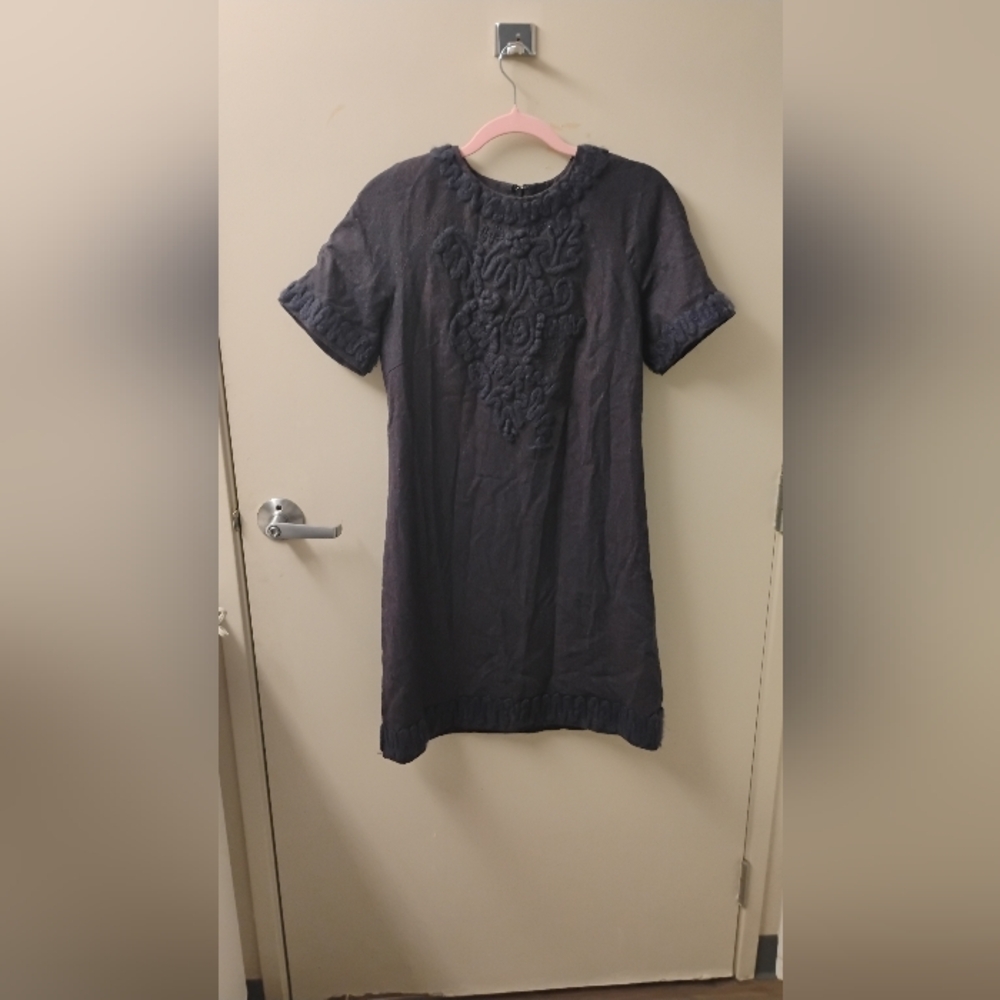 Lela Rose Women's Braided Detail Shift Dress Sz 4 Wool Blend